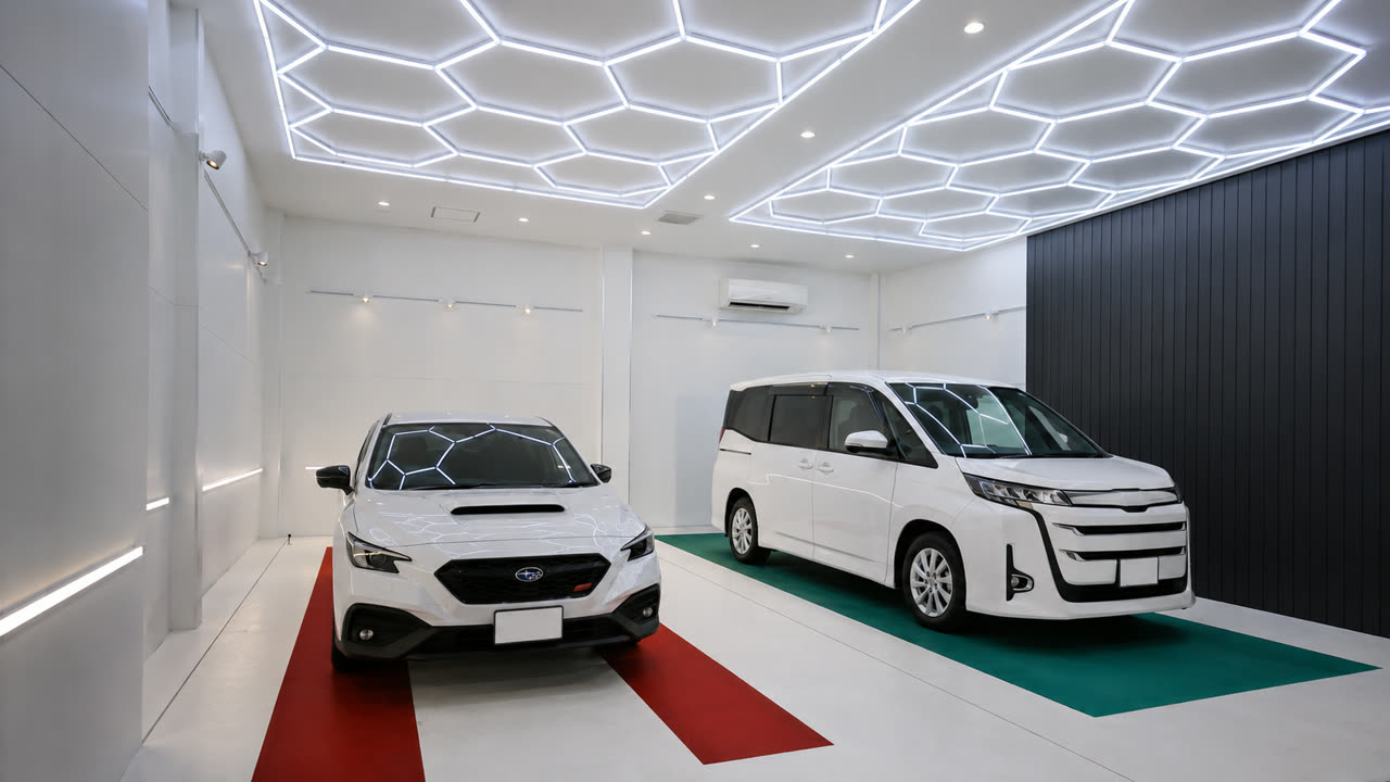 赤い絨毯を敷いた専用の納車室