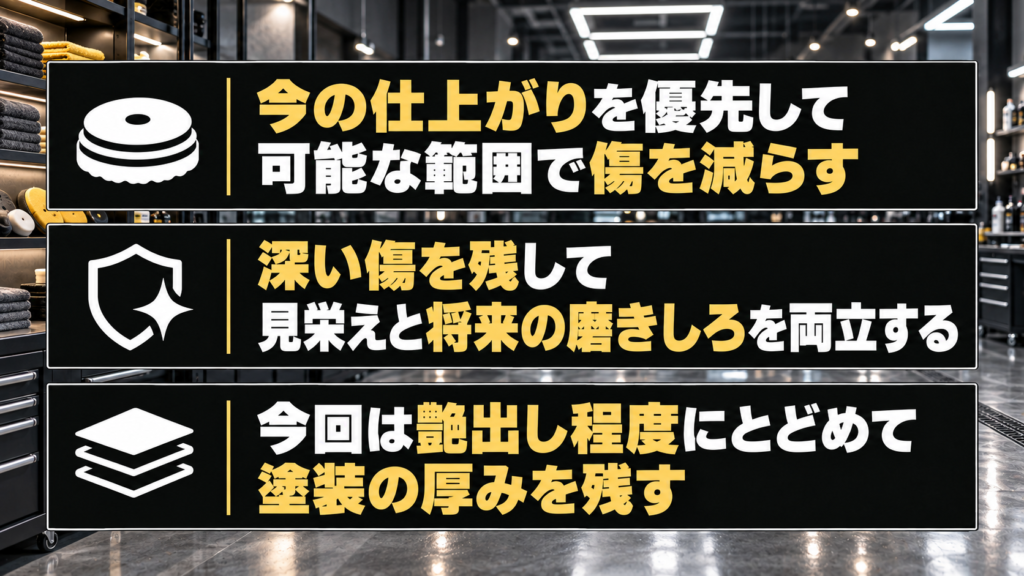 塗装を守るために考えたい研磨の程度と仕上がりの選択肢 - 香川でガラスコーティング専門店ならカーケアグランツ|四国の施工実績多数 塗装を守るために考えたい研磨の程度と仕上がりの選択肢